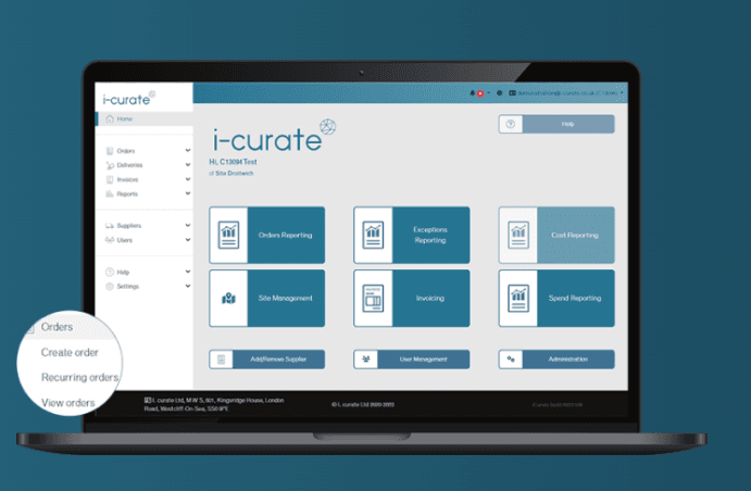 i-curate platform dashboard on a laptop